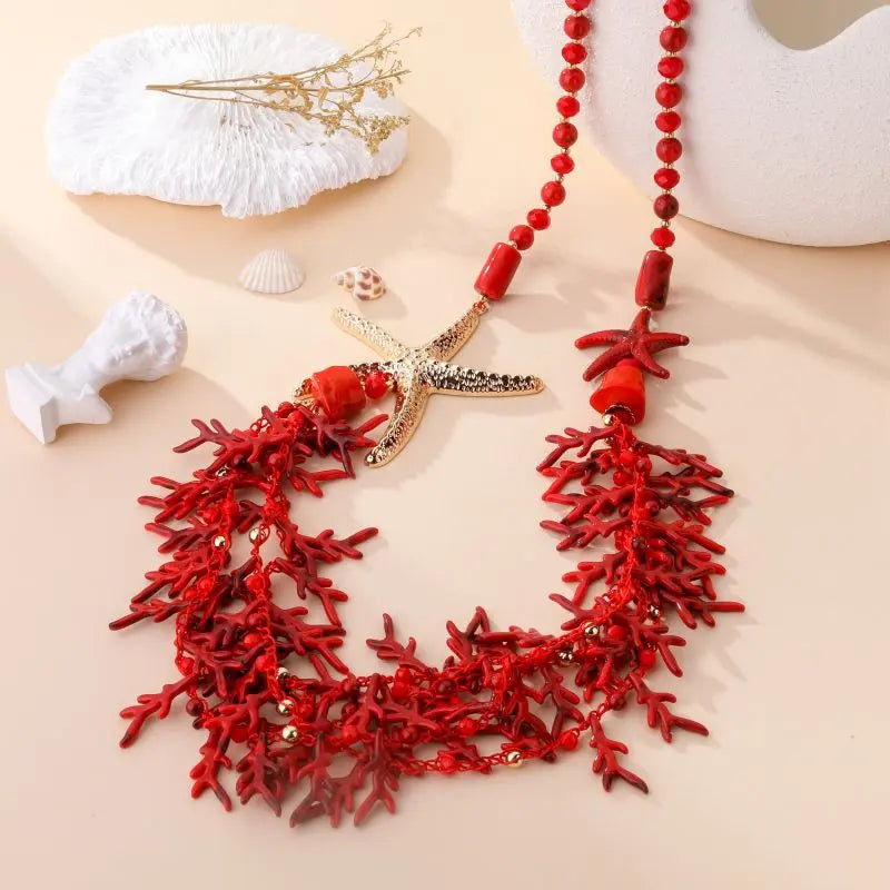 COLLIER NINA OR/BEIGE/TURQUOISE/ROUGE