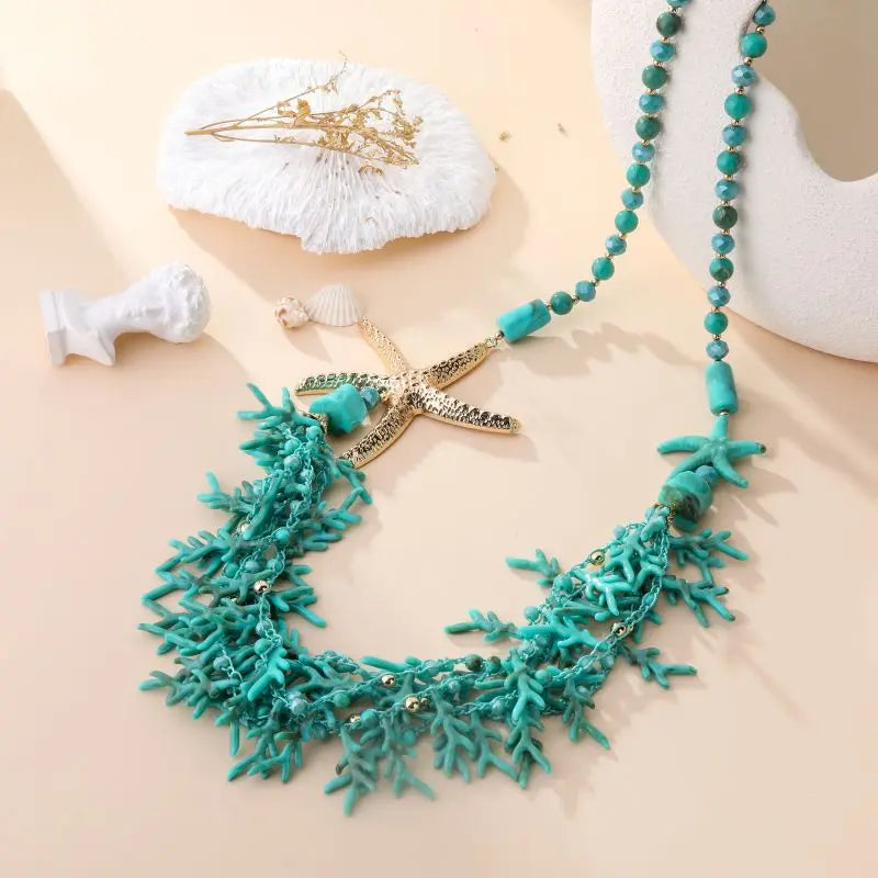 COLLIER NINA OR/BEIGE/TURQUOISE/ROUGE